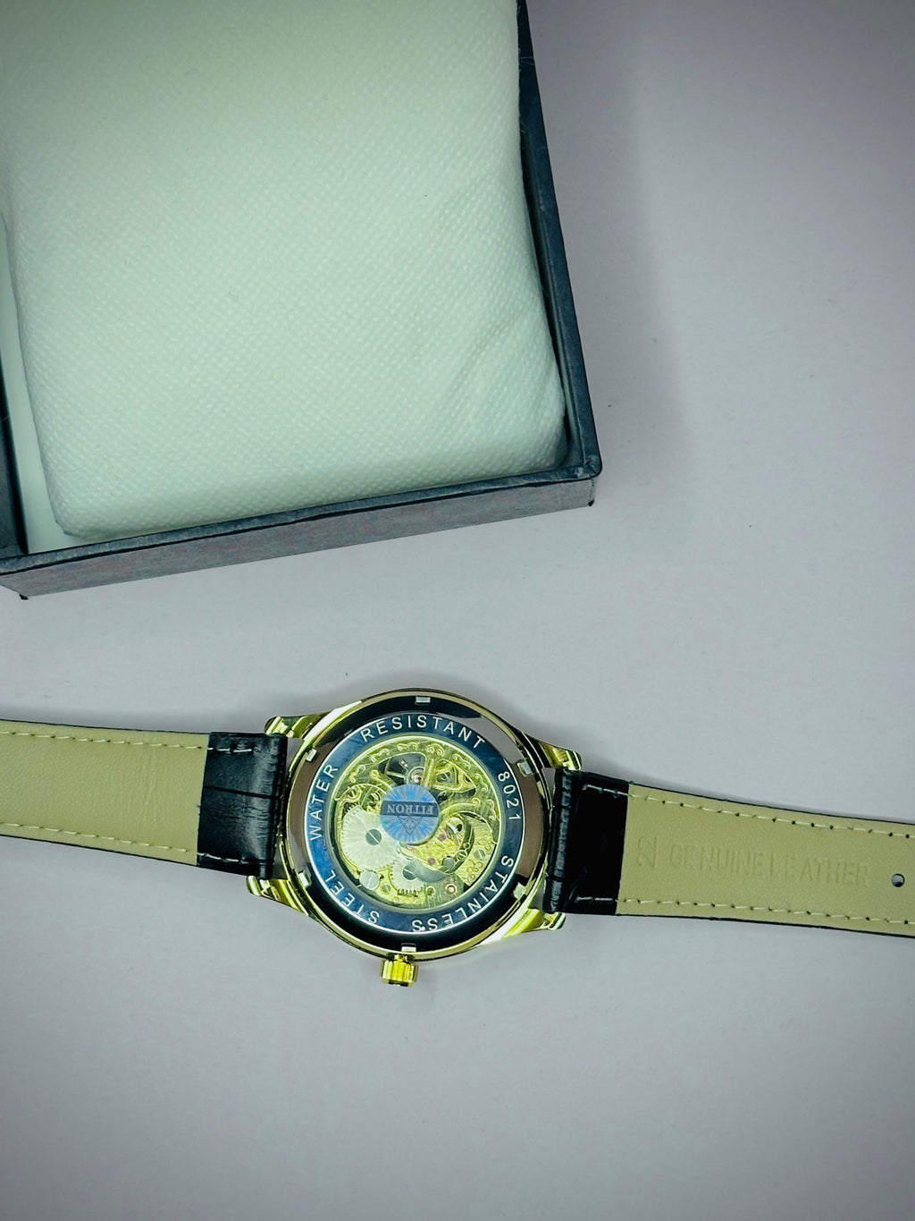 FITRON Skeleton Automatic Wrist Watch – Black Leather Strap