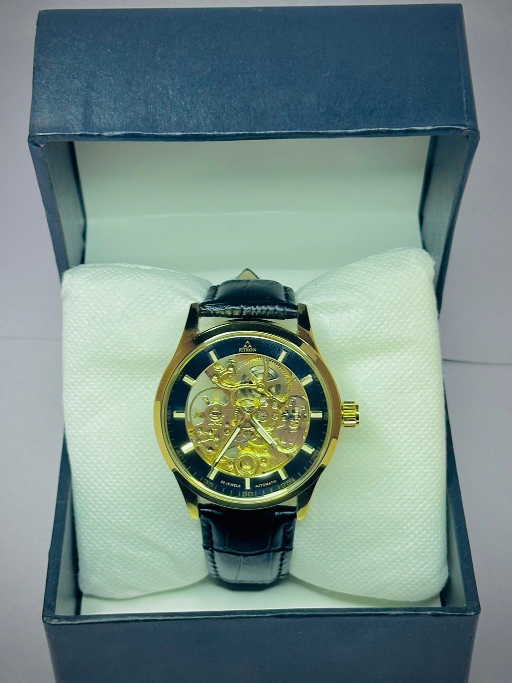 FITRON Skeleton Automatic Wrist Watch – Black Leather Strap