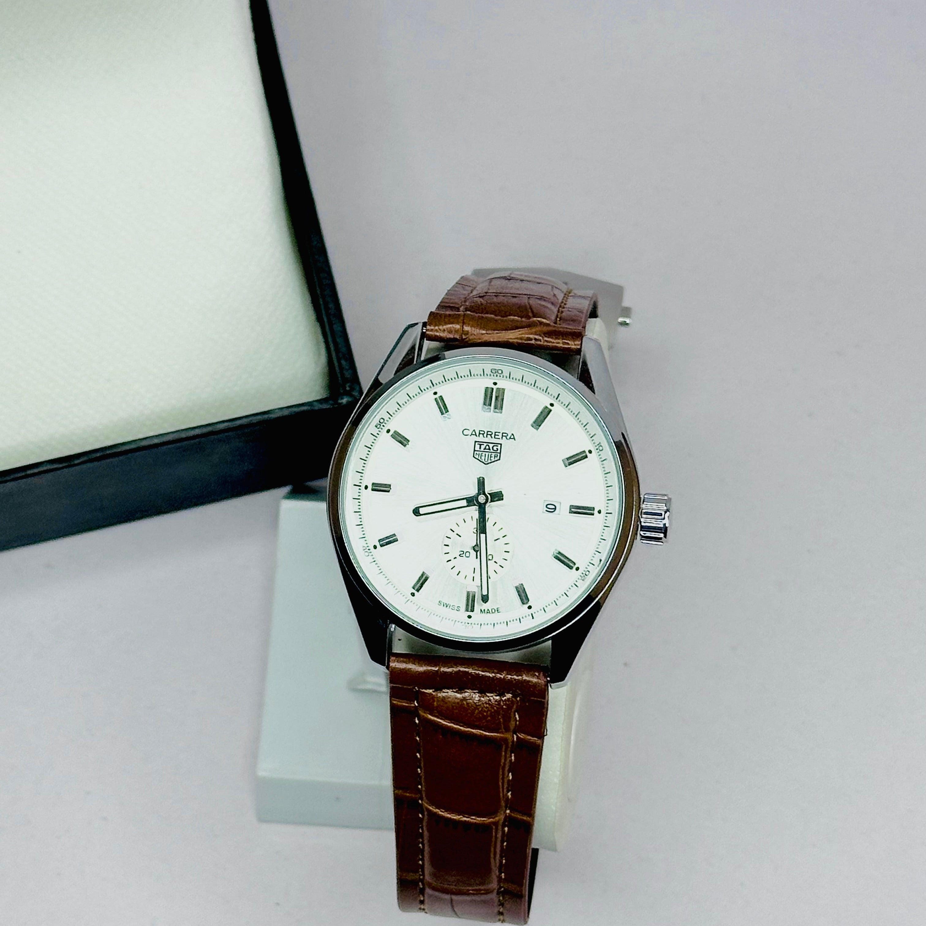 TAG Heuer Carrera Classic Leather Watch (White Dial)