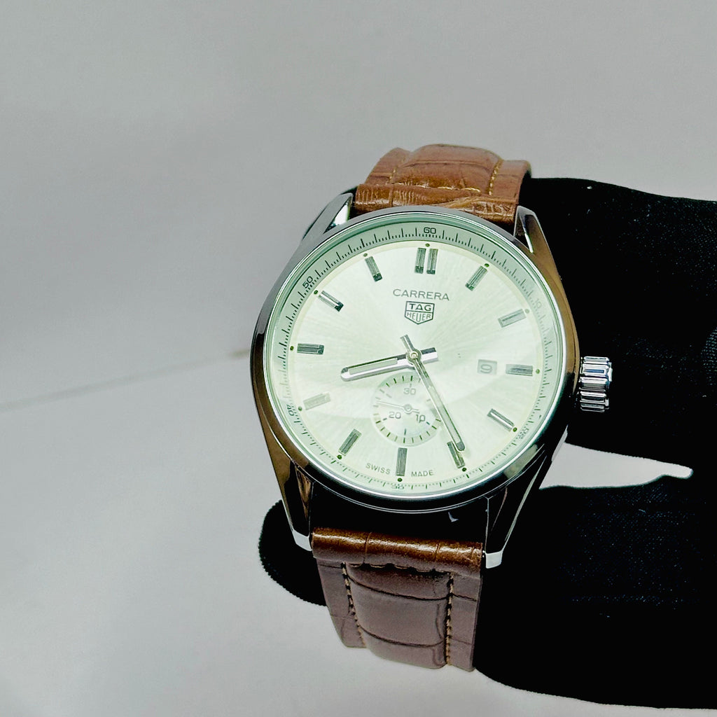 TAG Heuer Carrera Classic Leather Watch (White Dial)