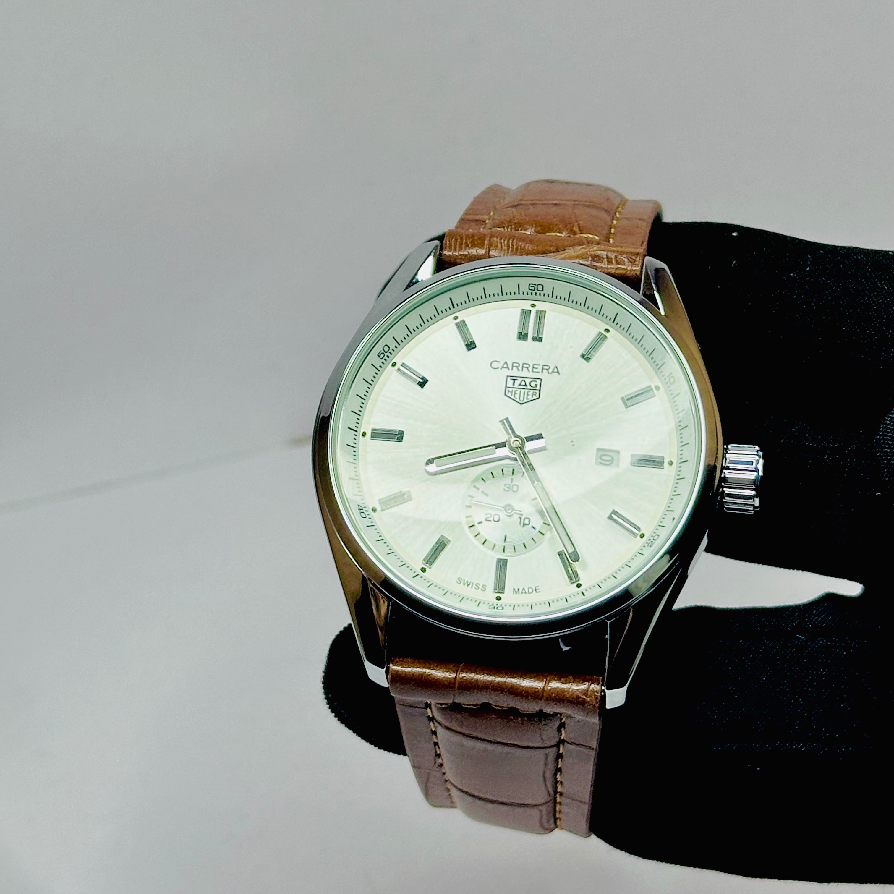 TAG Heuer Carrera Classic Leather Watch (White Dial)