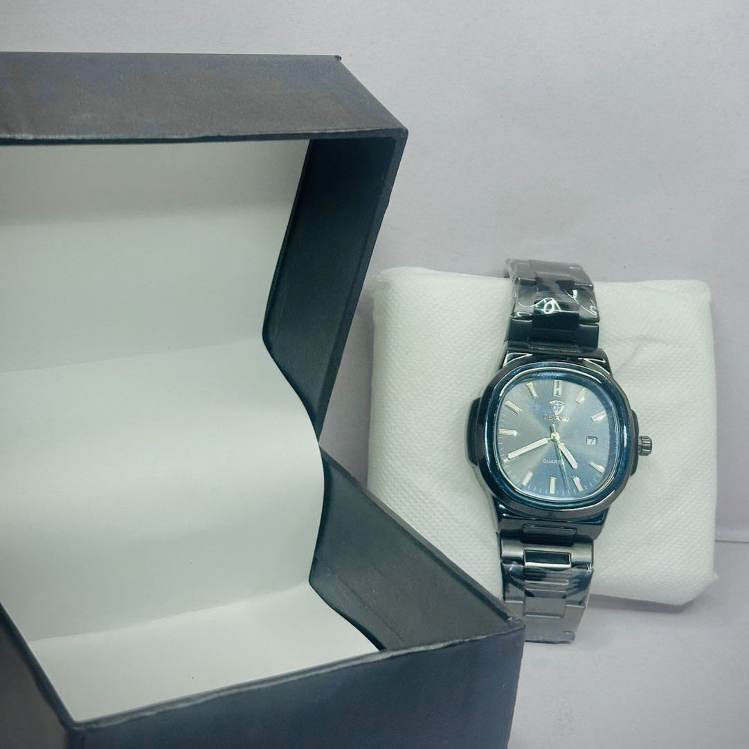 Dearno Black Square Quartz Watch (Metal Strap)