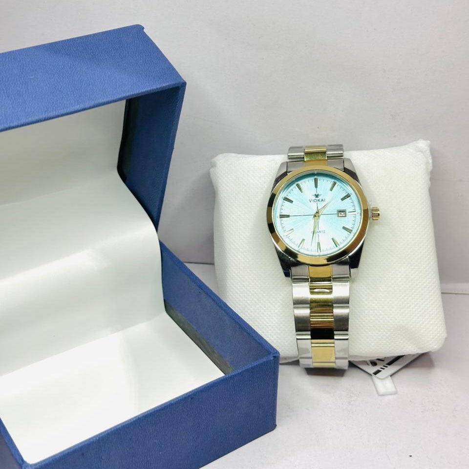 VIOKAI Two-Tone Stainless Steel Quartz Watch – Ice Blue Dial