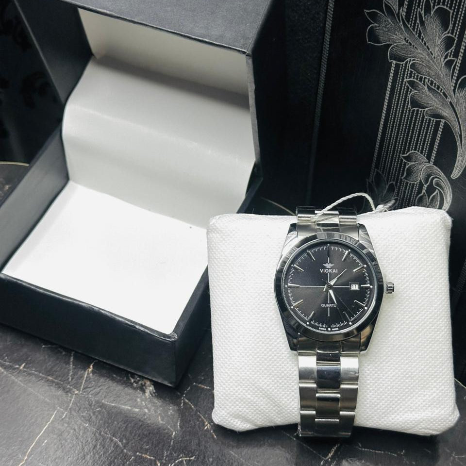 VIOKAI Classic Stainless Steel Quartz Watch – Black Dial