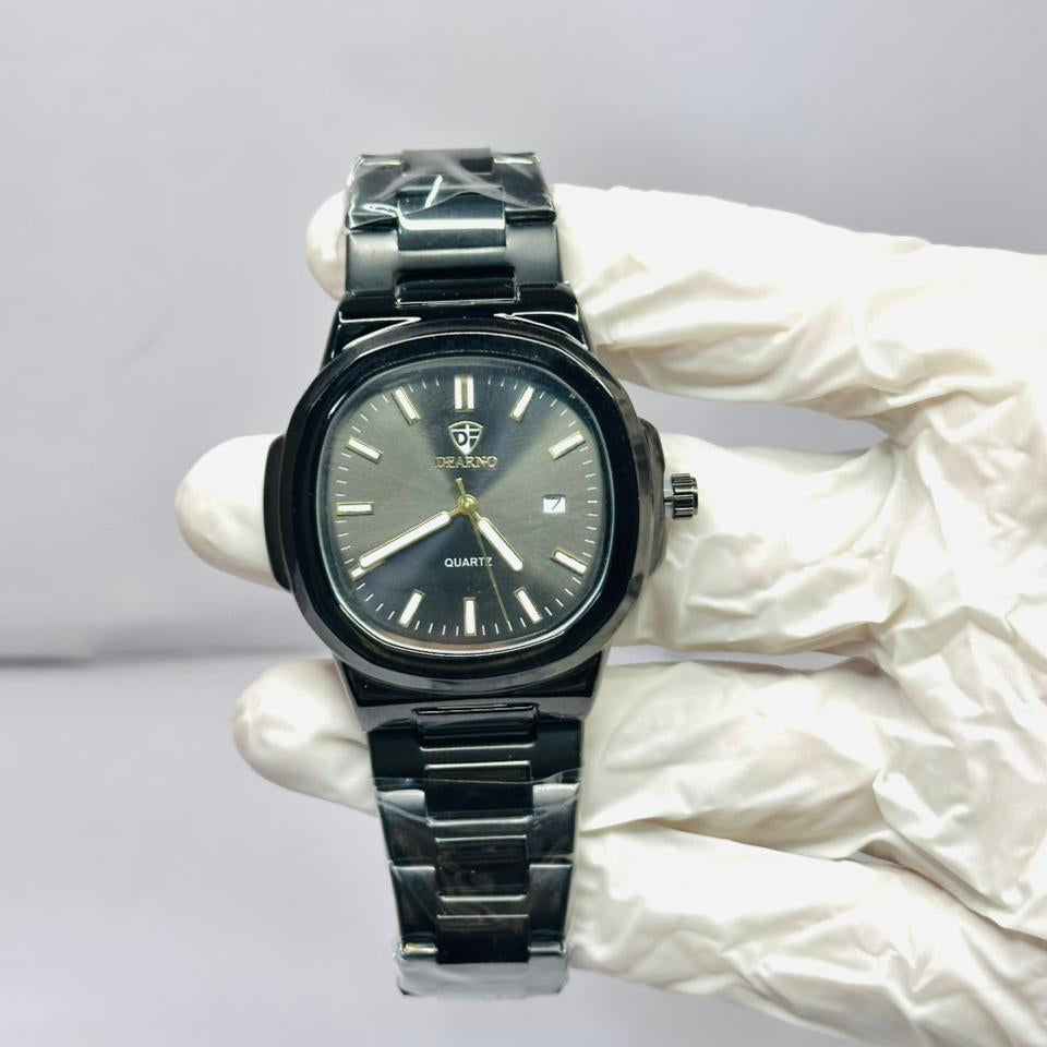 Dearno Black Square Quartz Watch (Metal Strap)