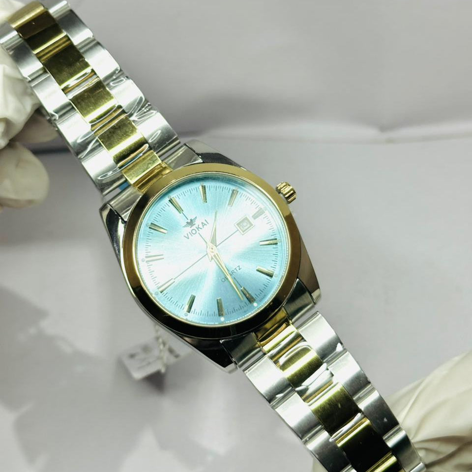 VIOKAI Two-Tone Stainless Steel Quartz Watch – Ice Blue Dial
