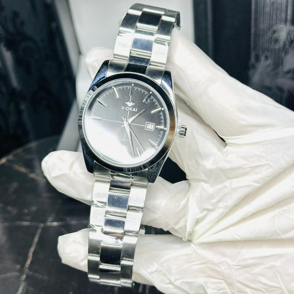 VIOKAI Classic Stainless Steel Quartz Watch – Black Dial