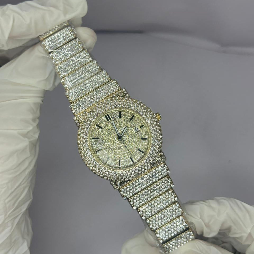 Luxury Iced-Out Gold Bracelet Watch