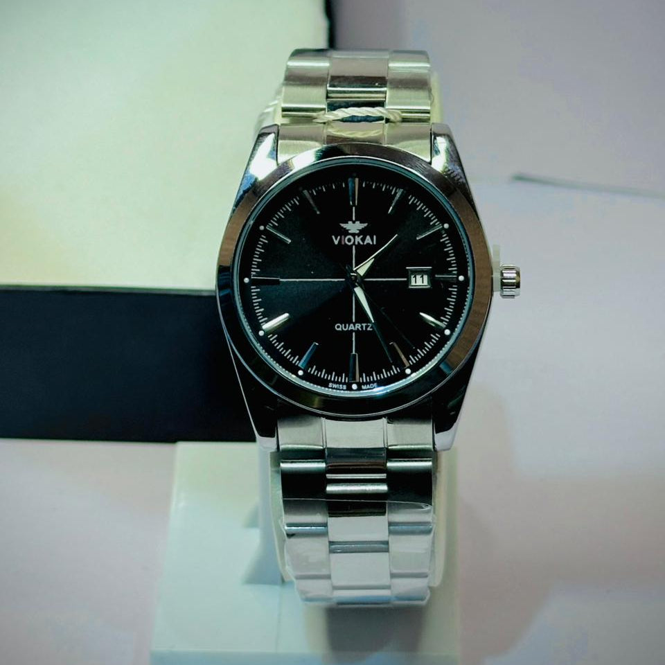 VIOKAI Classic Stainless Steel Quartz Watch – Black Dial