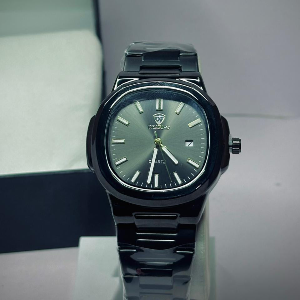 Dearno Black Square Quartz Watch (Metal Strap)